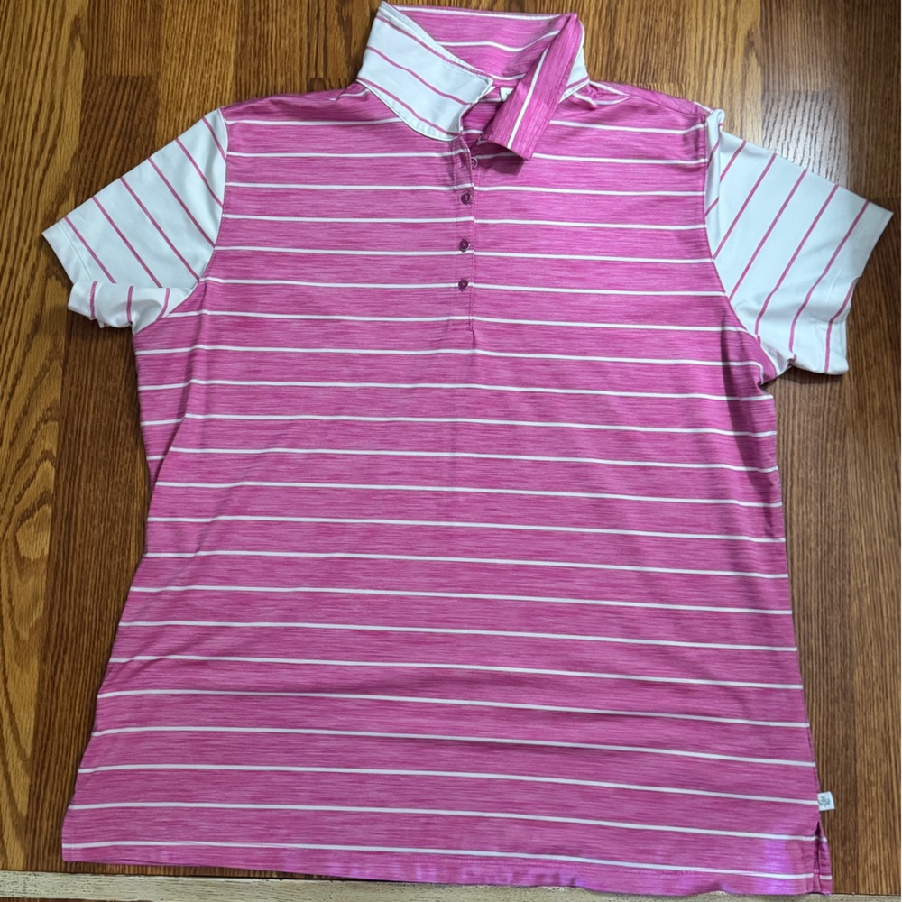 Pink Striped golf polo